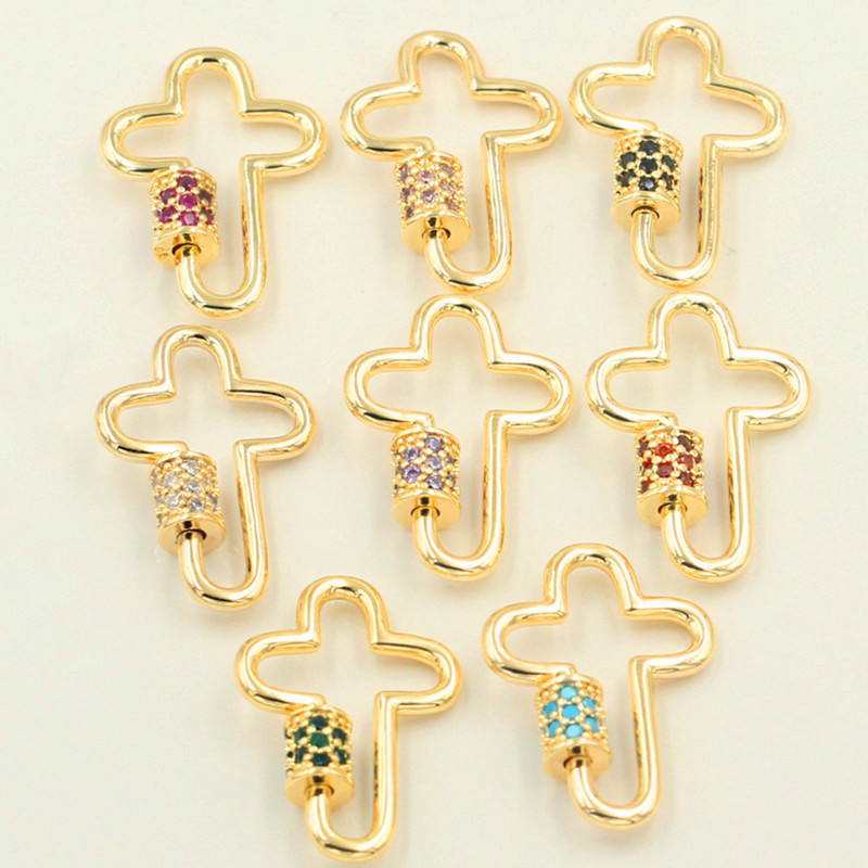 铜镀真金微镶钻十字架十字螺丝扣螺旋扣diy饰品收尾连接配件br Gd Ys Burberlink Diy Fashion