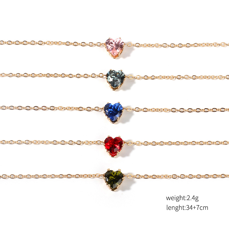 New Products Simple Alloy Chain Crystal Necklace Color Fashion Heart-shaped Zircon Clavicle Chain Wholesale Nihaojewelry display picture 15