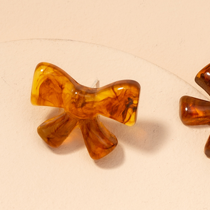 S925 Silver Needle Korean Retro Resin Amber Bow Earrings display picture 6