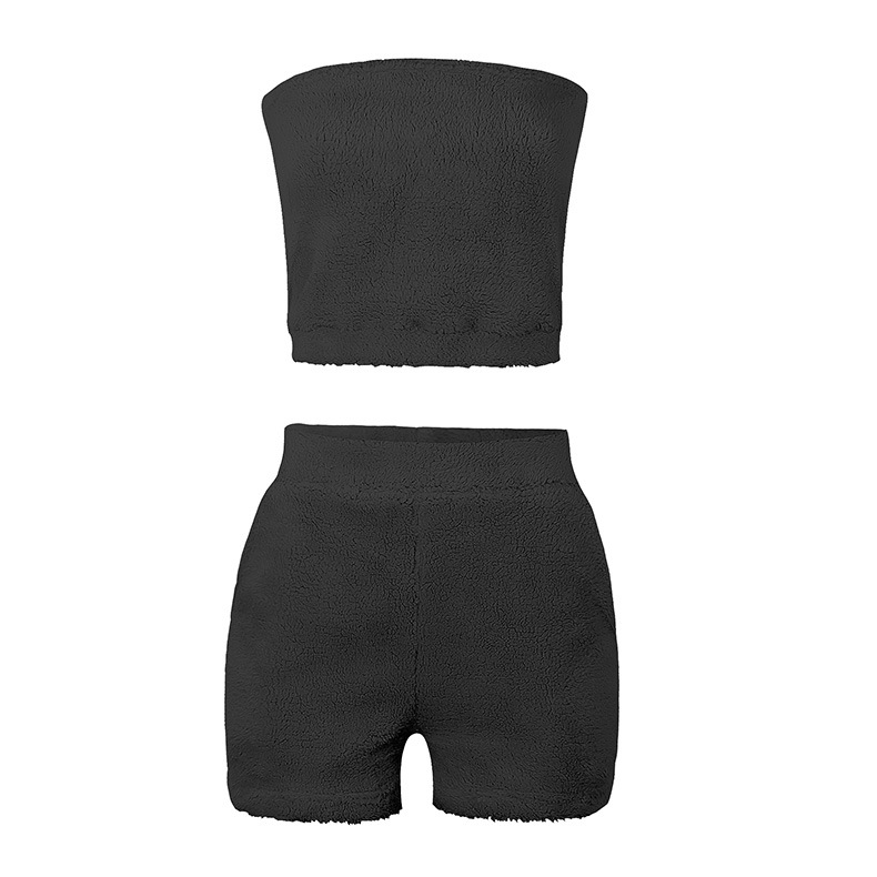 hot style women's casual solid color short plush suit two-piece NSKX5970