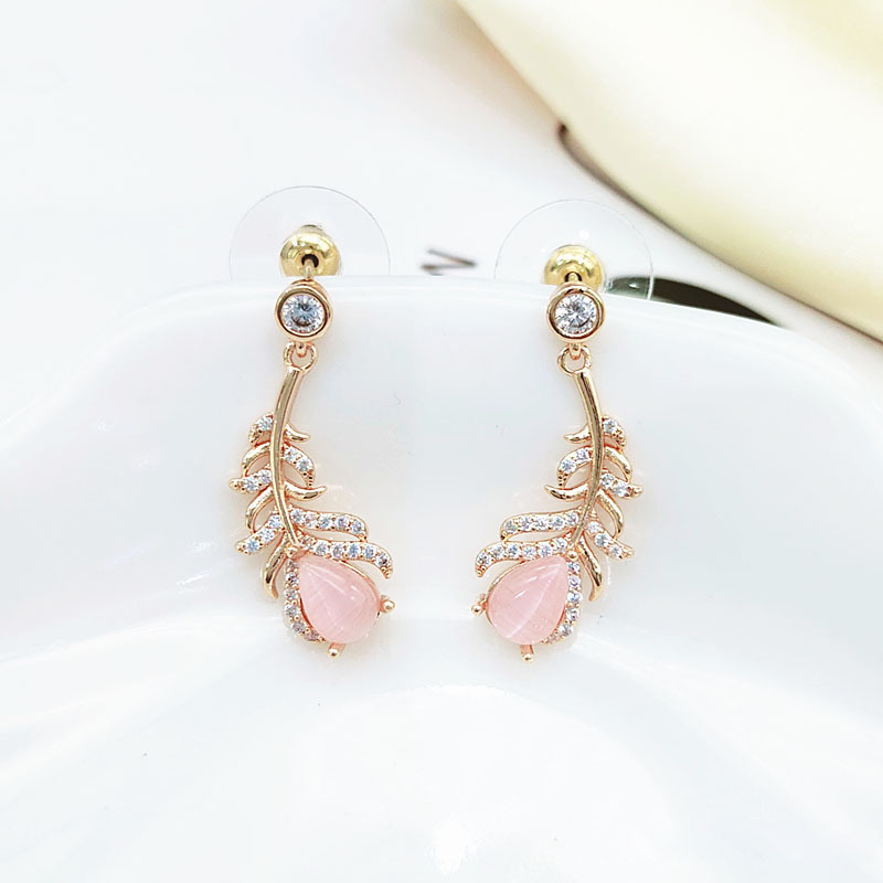 Fashion Opal Leaf Diamond-studded Zircon Earrings display picture 4