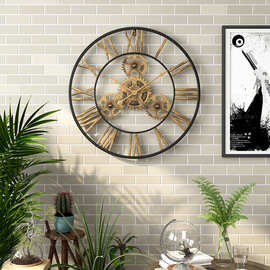 亚马逊热卖产品挂钟创意壁钟欧式式铁艺齿轮挂钟客厅书房装饰钟表
