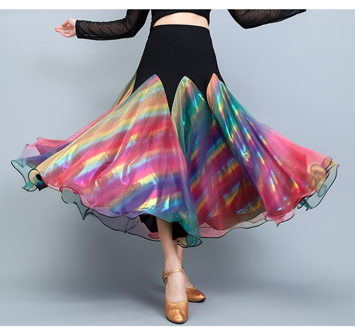 Rainbow colored modern Ballroom Dancing Skirts for women waltz tango flamenco ballroom dance swing skirts for female 