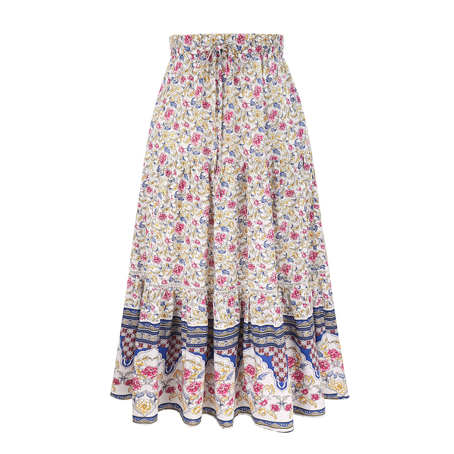 Floral Print Rayon Long Skirt NSAL8070