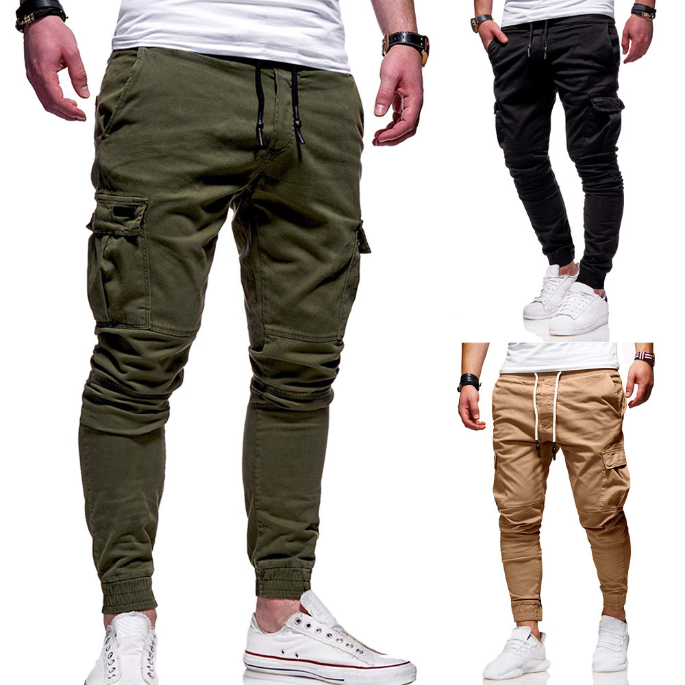 Foreign Trade Men's New Casual Pants Youth Fashion Trend Solid Color Tie Men's Sports Large Size Overalls K89