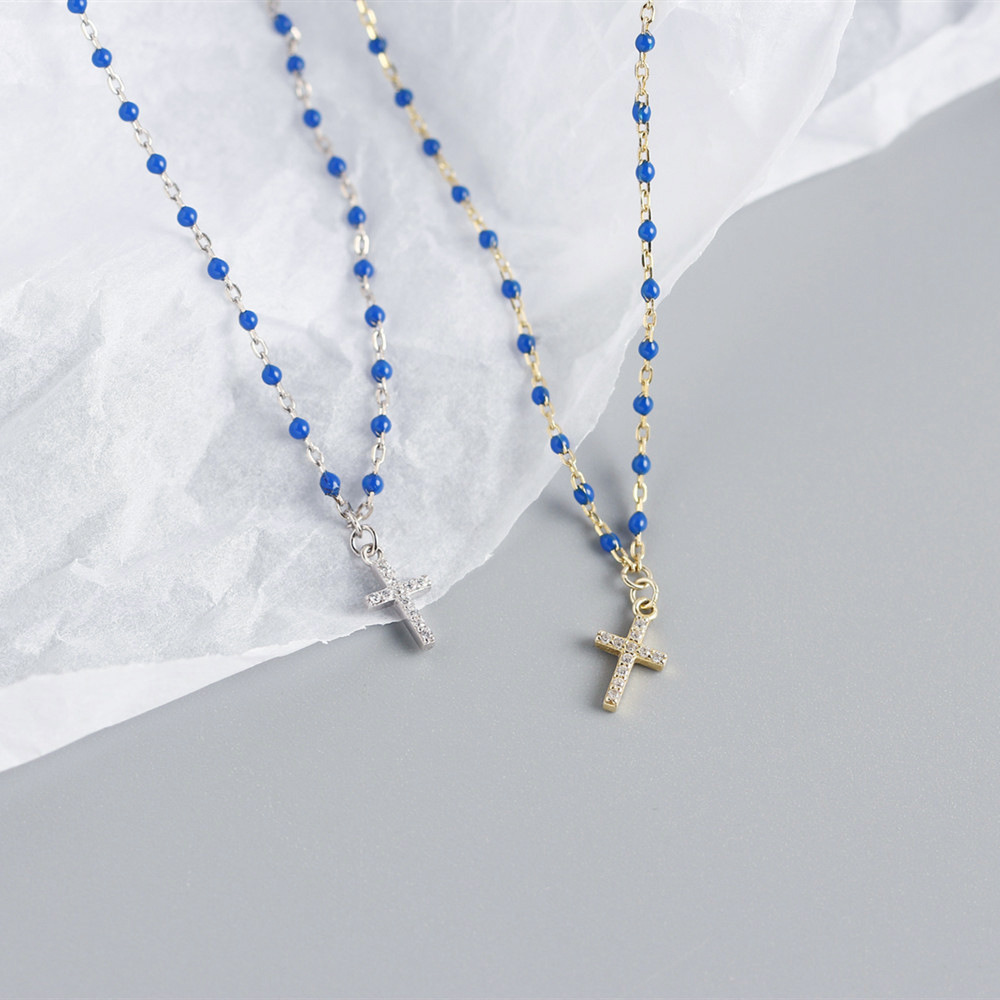 Zircon Inlay Material Pendant Necklace Classification 925 sterling silver Chain Material Cross chain Chain Type 925 Sterling Silver Zircon Epoxy Inlay Cross Pendant Necklace