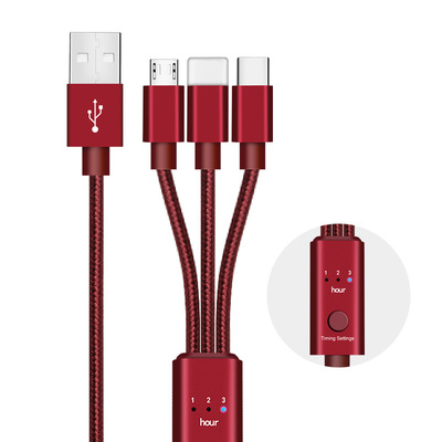 定时自动断电一拖三数据线适用苹果安卓type-c充电线三合一数据线|ms