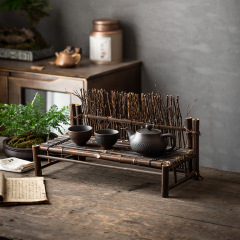 Zizhu Small Fence Screen, Bamboo Sashimi Serving Platter Dining Table Tea Table Tea Stand Decorative Accent, Tea Set Cup Rack