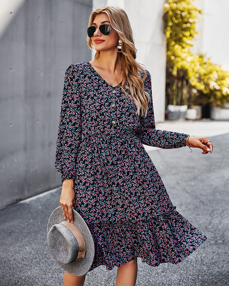 floral print elegant casual basic dress  NSDY7352