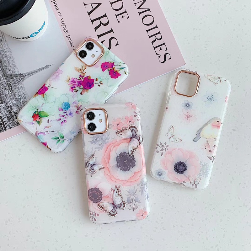 Custodia per telefono Apple 13pro XL con farfalla rosa e fiore fresco elettroplaccato, adatta per iPhone 12pro/7/8plus_voghion.com