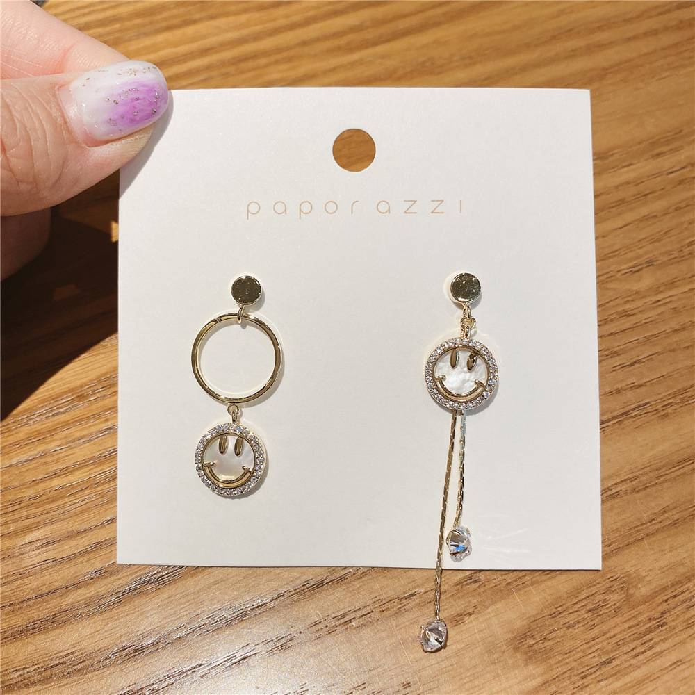 925 Silver Needle Korea Asymmetric Smiley Face Fashion New Trendy Wild Alloy Earrings display picture 4