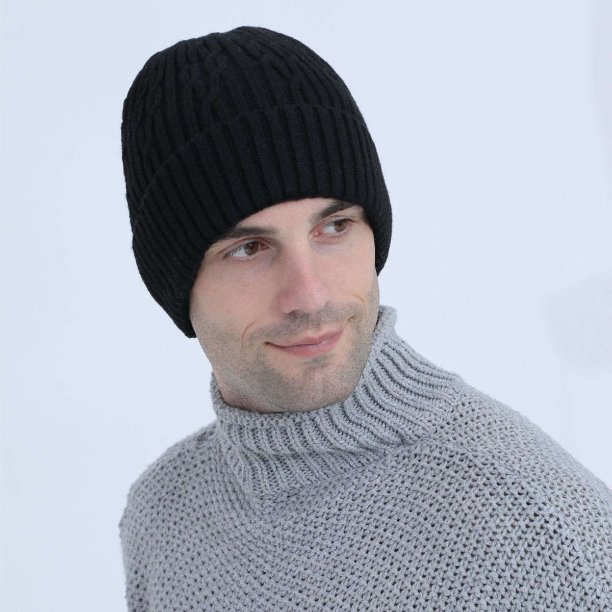 Knitted Beanie Hat For Men Warm Winter Wool Cycling Ear Cap_voghion.com