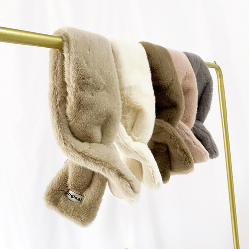 ins Korean version of rex rabbit fur scarf for women, autumn and winter imitation fur versatile internet celebrity plush scarf plush small neck cover