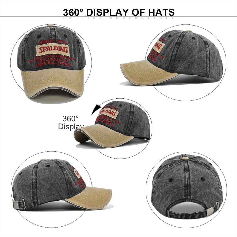 New washed three-dimensional baseball cap with patchwork denim patch embroidered duckbill sunshade hat_voghion.com