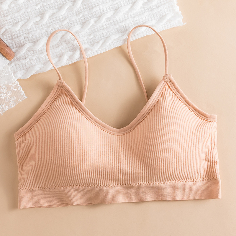 Correa de hombro delgada color sólido envuelto pecho verano ligero y cómodo con almohadilla de pecho transpirable tubo inalámbrico superior chica belleza espalda ropa interior