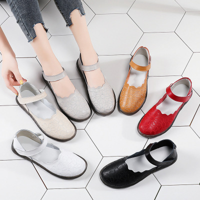 简约绣花豆豆鞋女2021春季新款单鞋平底女鞋妈妈鞋牛筋时尚懒人鞋|ms