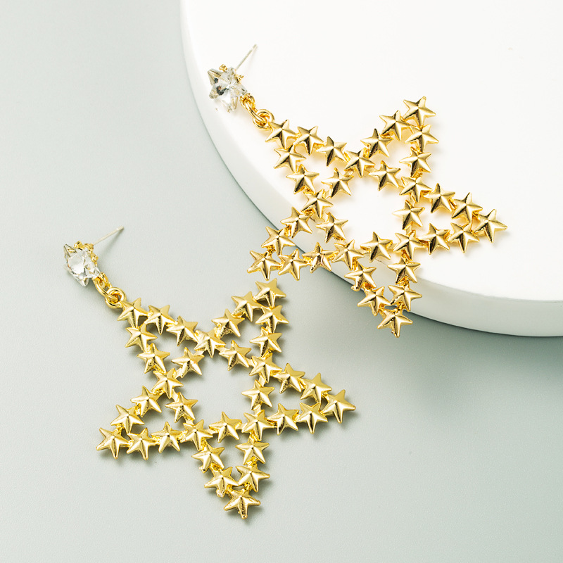 New Exaggerated Golden Five-pointed Star Chinese Style Alloy S925 Silver Needle Fashion Earrings display picture 4