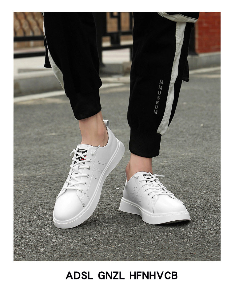 Giày sneaker nam da bò cổ thấp đế bệt, giày thể thao thoáng khí tăng chiều cao — S920 màu trắng, S920 đen chi tiết 13