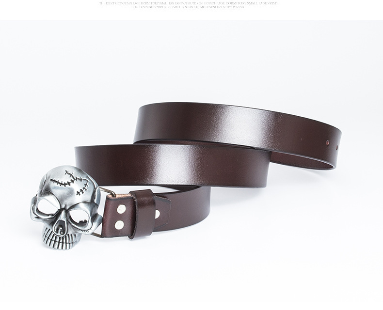 Men's Skull Head Belt Genuine Cowhide Leather Belt For Men_voghion.com