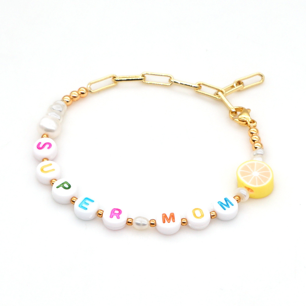 Pulsera Simple Cadena De Oro De Perlas De Agua Dulce Natural Estilo Étnico Super Mom Smiley Explosión Joyería Al Por Mayor Nihaojewelry display picture 11