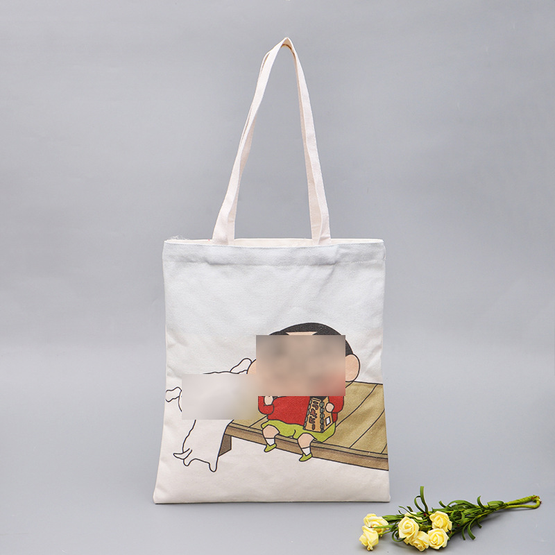 纯色学生手提帆布袋超市礼品购物袋卡通彩色印单肩广告棉布袋