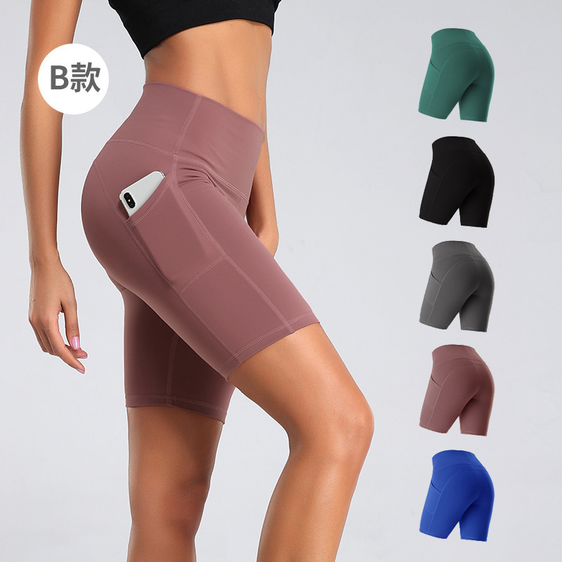 Foreign Trade Cross-border Lulu Yoga Pants High Waist Sports Quick-drying Shorts Pocket Tight Hip Fitness Pants for Women