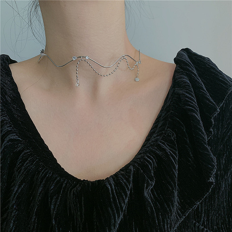 Choker Metal Crystal Diamond Wave Shape Collar Style Necklace Wholesale Nihaojewelry display picture 4