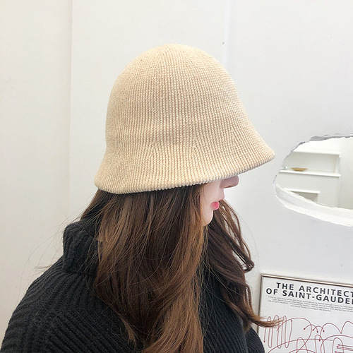 Autumn and winter warm hat women's chenille fisherman hat Korean version versatile casual knitted bucket hat Japanese simple basin hat