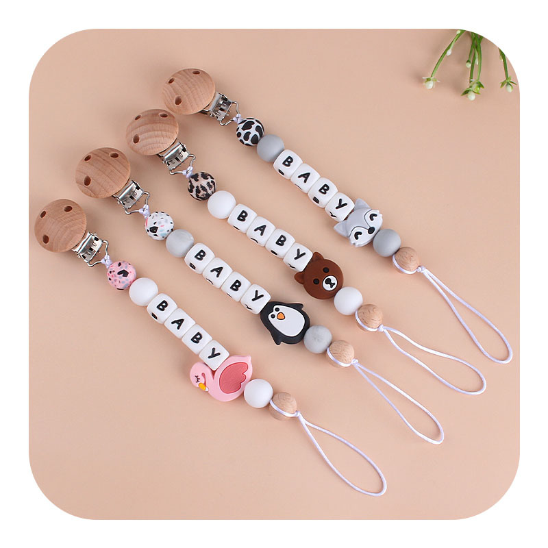 Nueva haya chupete clip bebé DIY creativo cadena personalizada nombre de dibujos animados silicona animal mordedor juguete