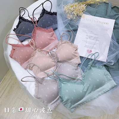 美背无钢圈抹胸内衣日系甜心波点网红爆款裹胸蕾丝女聚拢br背心式