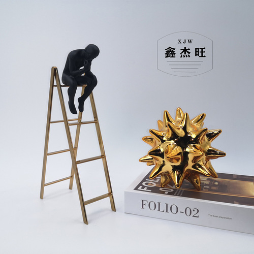 Sample room decoration thinker staircase creative soft decoration office study bookshelf ironwork craftwork ornament