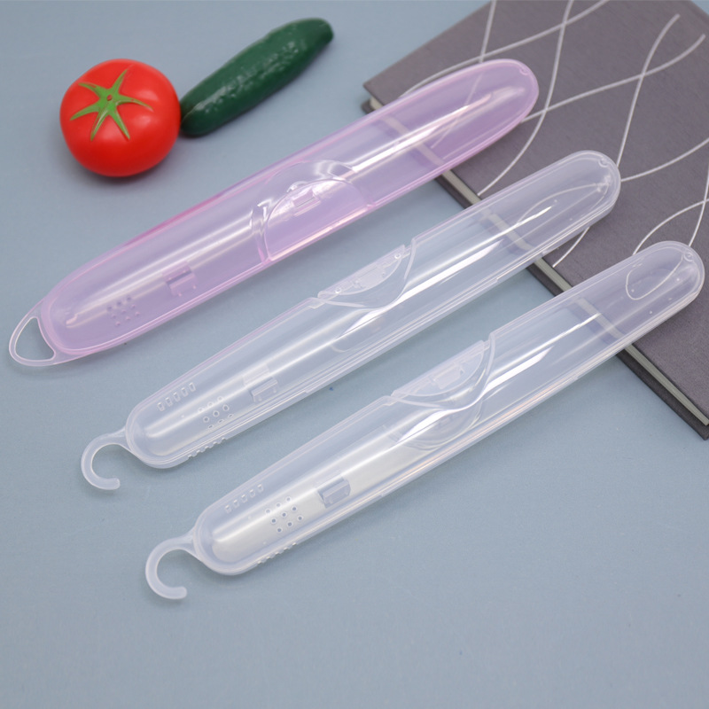 便携式PP牙刷收纳盒带卡拉带挂钩透明塑料牙刷盒月子牙刷包装盒