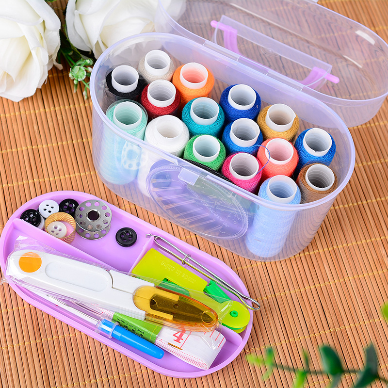 升级版居家便携式针线盒套装 纱剪 16色大线卷优质金尾针|ms