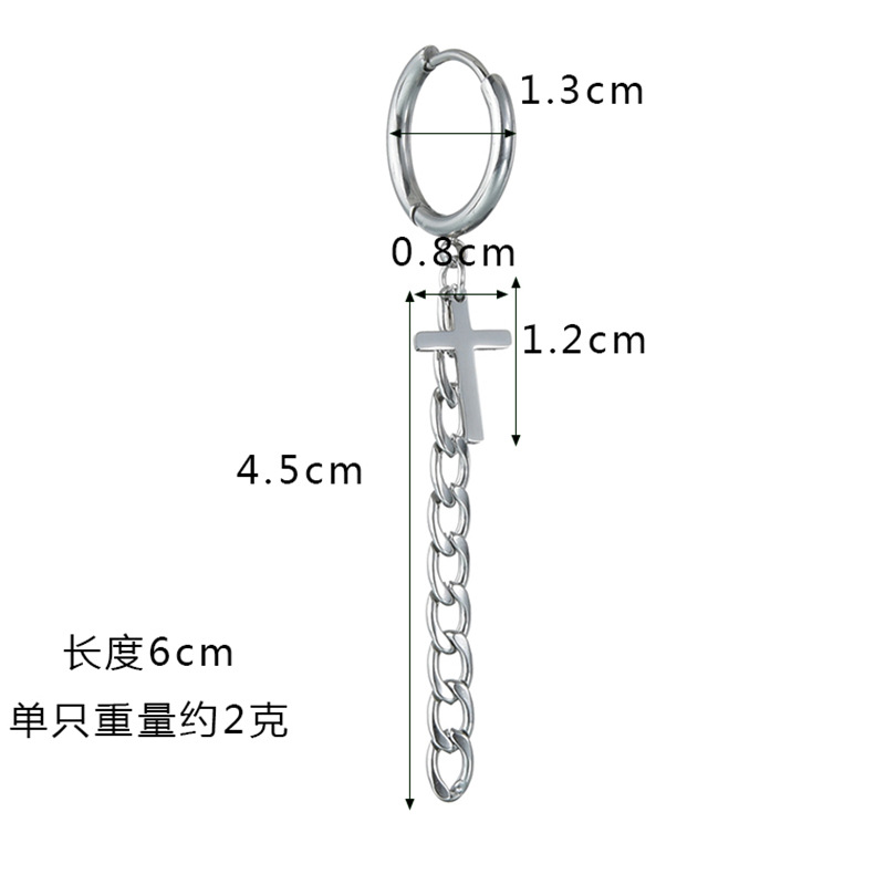 Korean Cross Earrings Chain Titanium Steel Earring Ear Buckle Tassel Earrings Single display picture 1