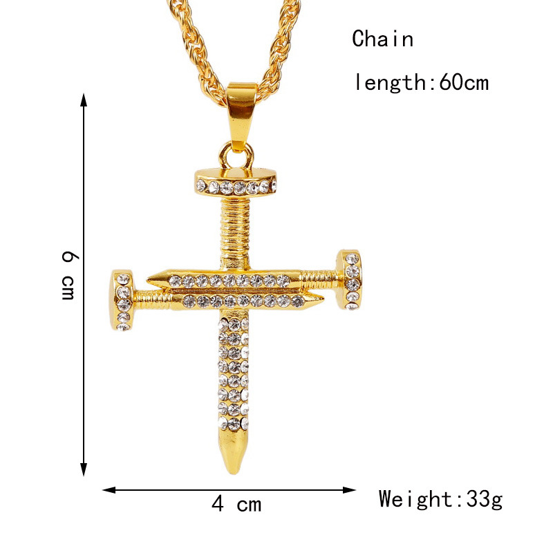 exaggerated hip hop cross necklace creative hip-hop rhinestone pendant jewelry wholesale nihaojewelr