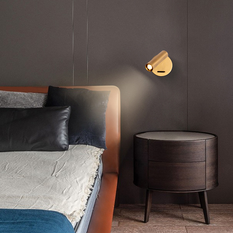 欧式酒店工程客房床头背板圆形明装LED阅读壁灯3W聚光射灯带开关|ru