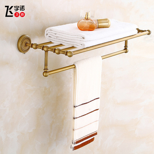 Factory Direct Selling Full Copper European Style Antique Towel Rack and Shelf Bathroom Towel Rack Bathroom Hooks Set
