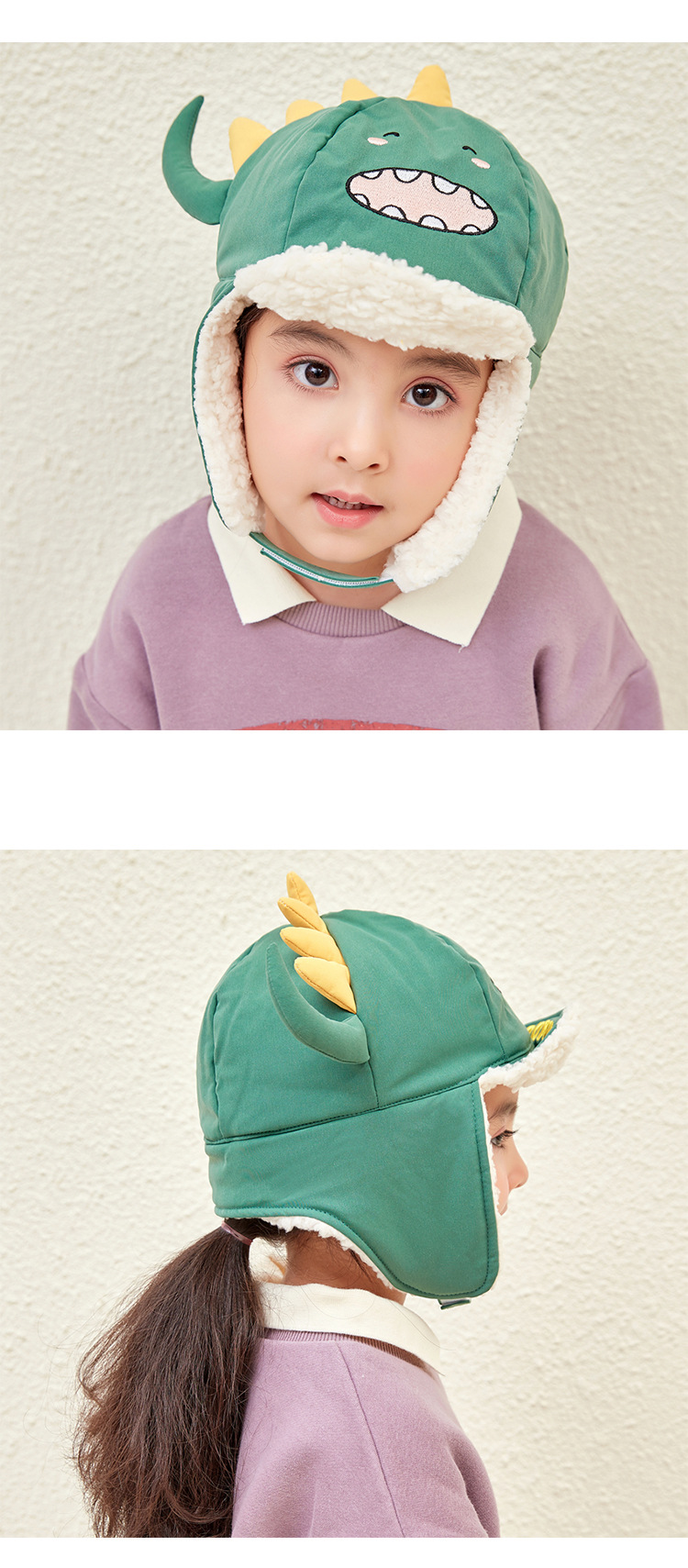 Children's Winter Ear Protection Cute Cartoon Dinosaur Windproof Hat display picture 4