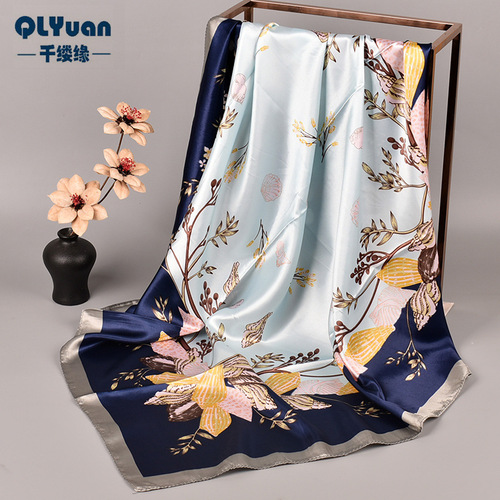  hot selling versatile autumn and winter new style 90*90 floral generous scarf wholesale printed satin scarf scarf