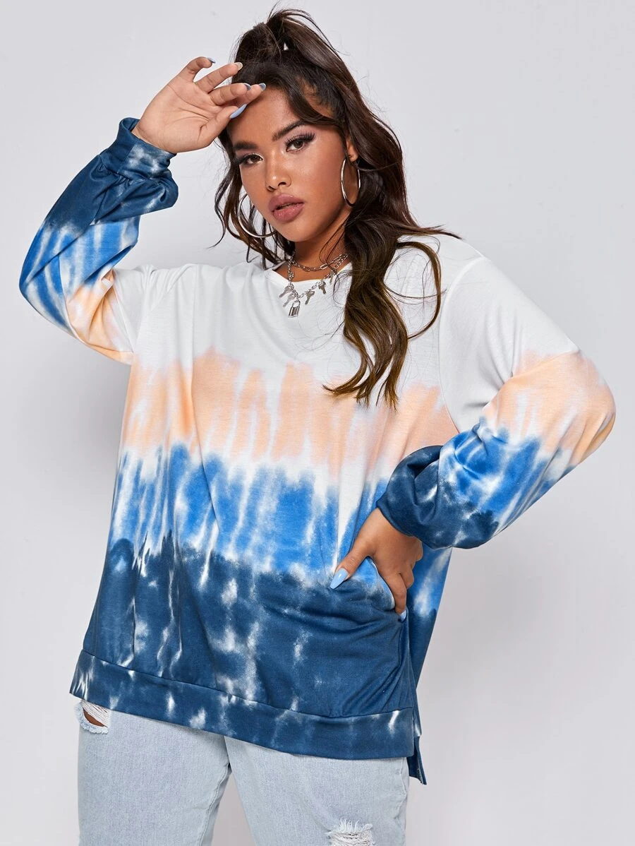 autumn and winter women s new style stitching casual round neck loose gradient tie-dye long-sleeved sweater  NSDF3274