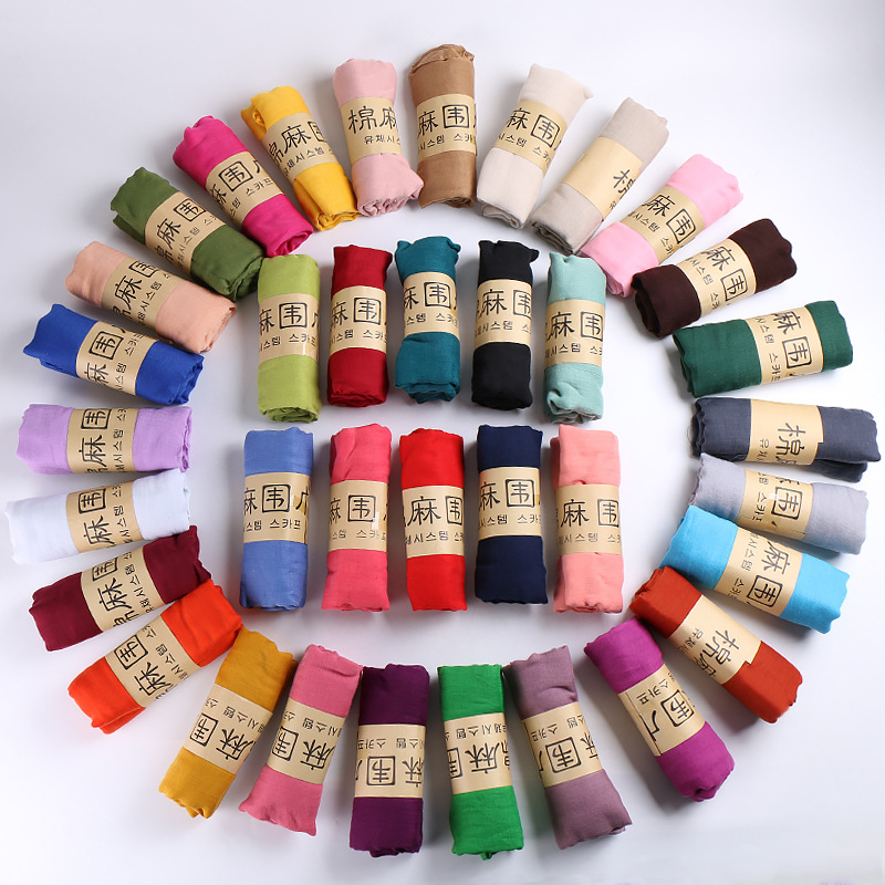 Frau Einfacher Stil Einfarbig Bali Garn Nähen Baumwolle Leinen Schals display picture 3