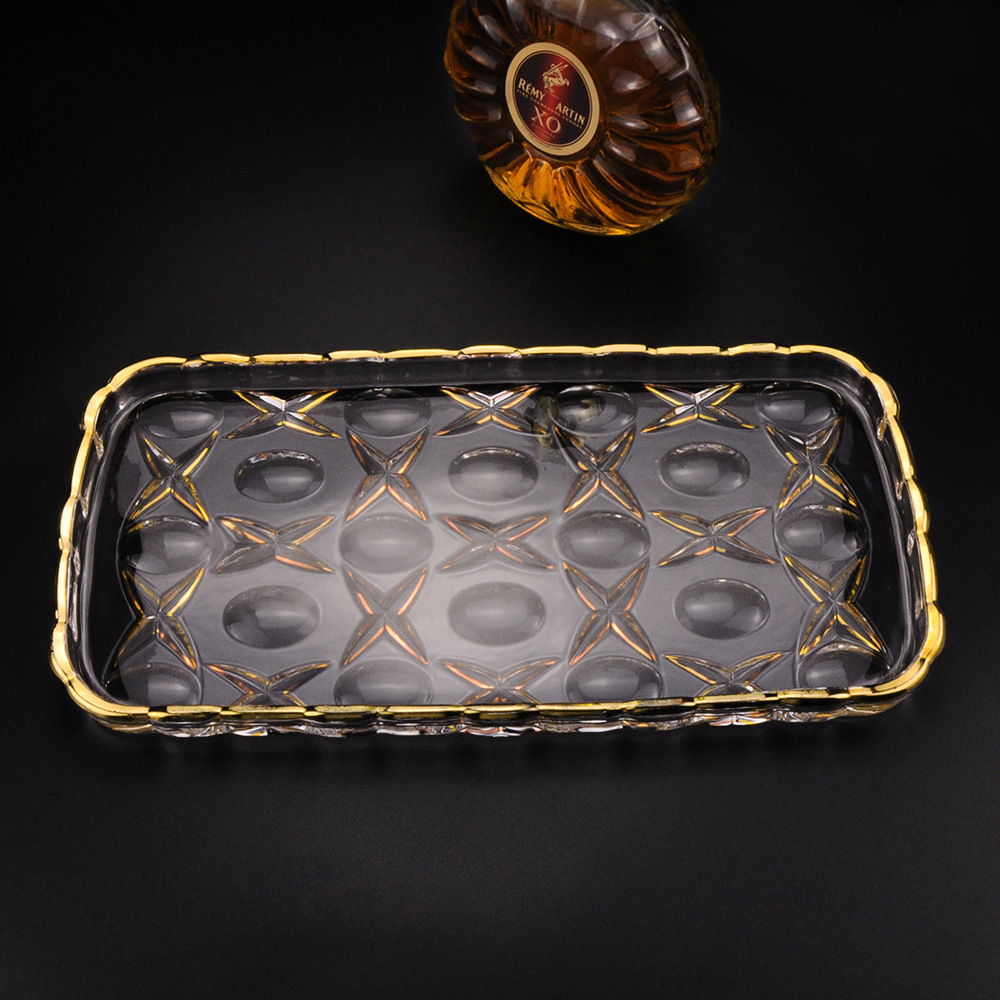 跨境大号水晶玻璃现代家居装饰托盘 欧式奢华描金茶几摆件干果盘