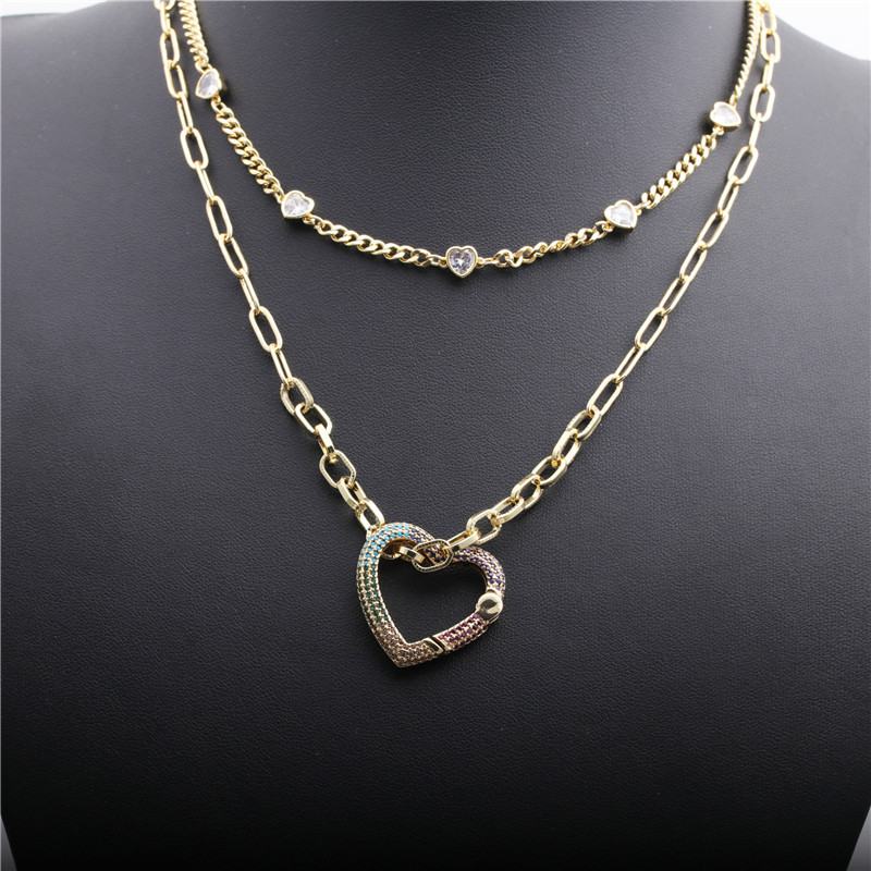 micro-inlaid zircon heart multi-layer necklace