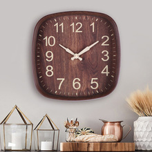 批发仿木纹挂钟 12寸简约客厅钟表创意时钟壁钟石英钟定制代发
