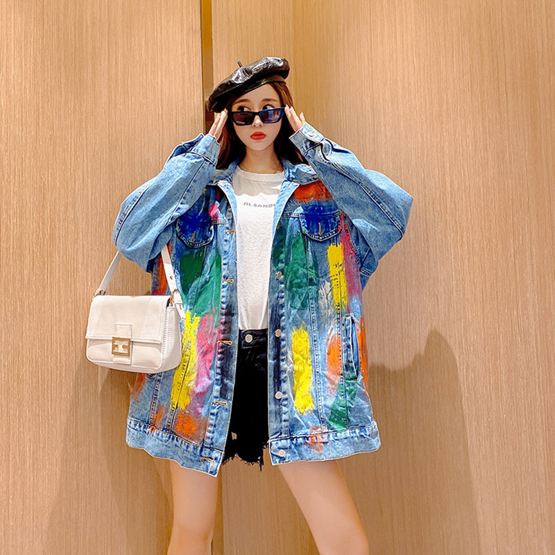 大码女装牛仔开衫外套秋宽松版加肥加大棉时尚欧美宽松休闲外套潮|ru