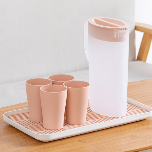 Cold kettle set plastic thickened large-capacity cold water cup drain tray Nordic home living room cool white kettle