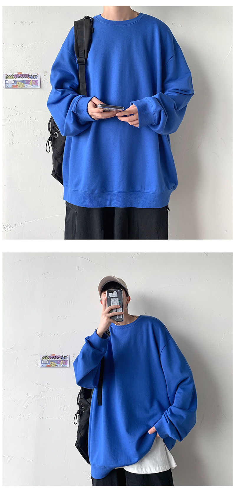 Men's Solid Colour Pullover Sweatshirt Round Neck Long Sleeve_voghion.com
