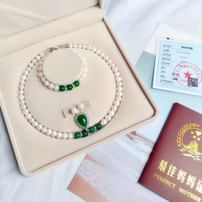 珍珠项链送妈妈婆婆天然淡水珍珠三件套母亲节生日礼物高档随手礼
