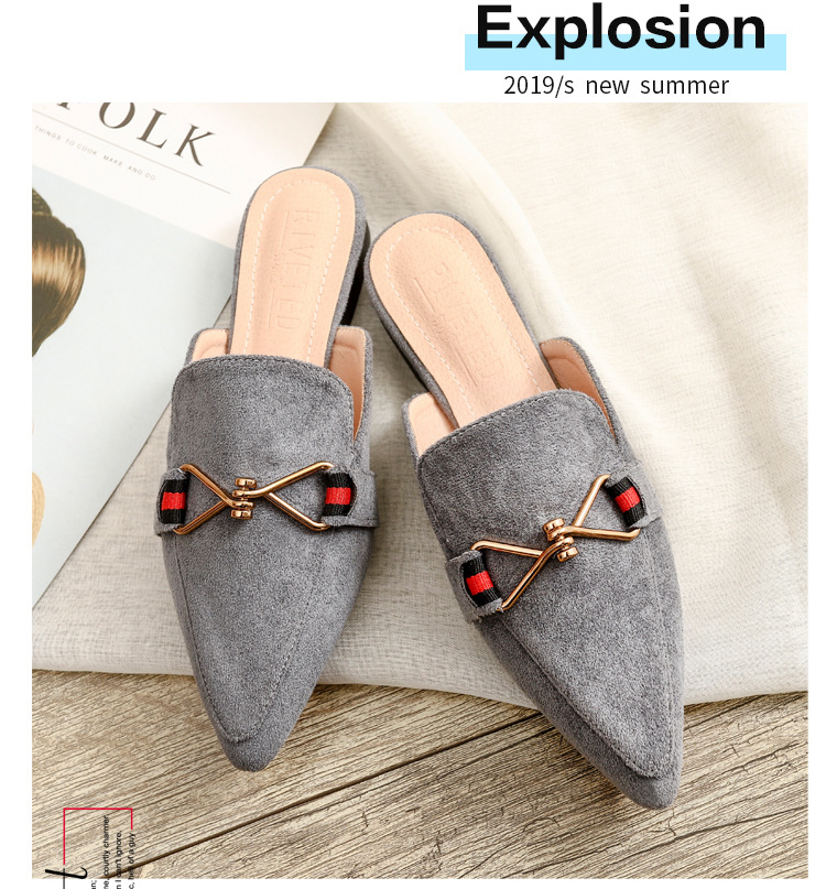 Semi-pantofole in metallo con punta a punta da donna Baotou capispalla piatto casual taglia grande 41-42 scarpe Muller consegna transfrontaliera_voghion.com