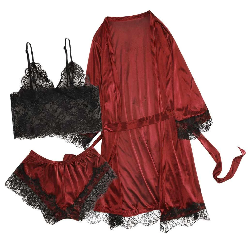 (Cross-border trading), lace underwear, set, bathrobe, 3 piece set, lifting effect